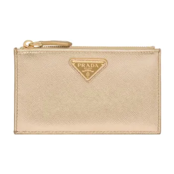 PRADA Cow Leather Card Holder Women's Gold