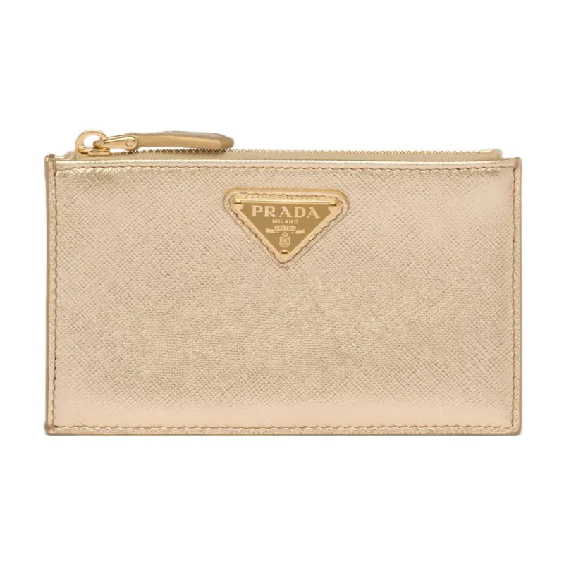 PRADA Cow Leather Card Holder Women's Gold-0