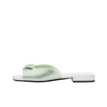 PRADA Crystal-embellished Satin Slides