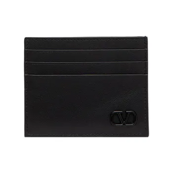Valentino GARAVANI Calfskin Card Clip Card Holder Men's Black