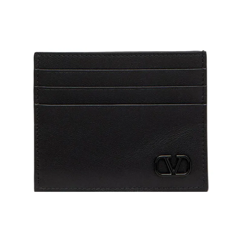 Valentino GARAVANI Calfskin Card Clip Card Holder Men's Black-0