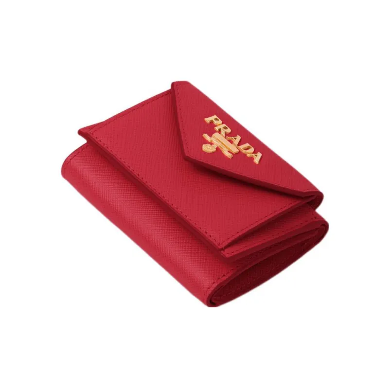 PRADA Saffiano Leather Wallet Small Size Women's Red-2