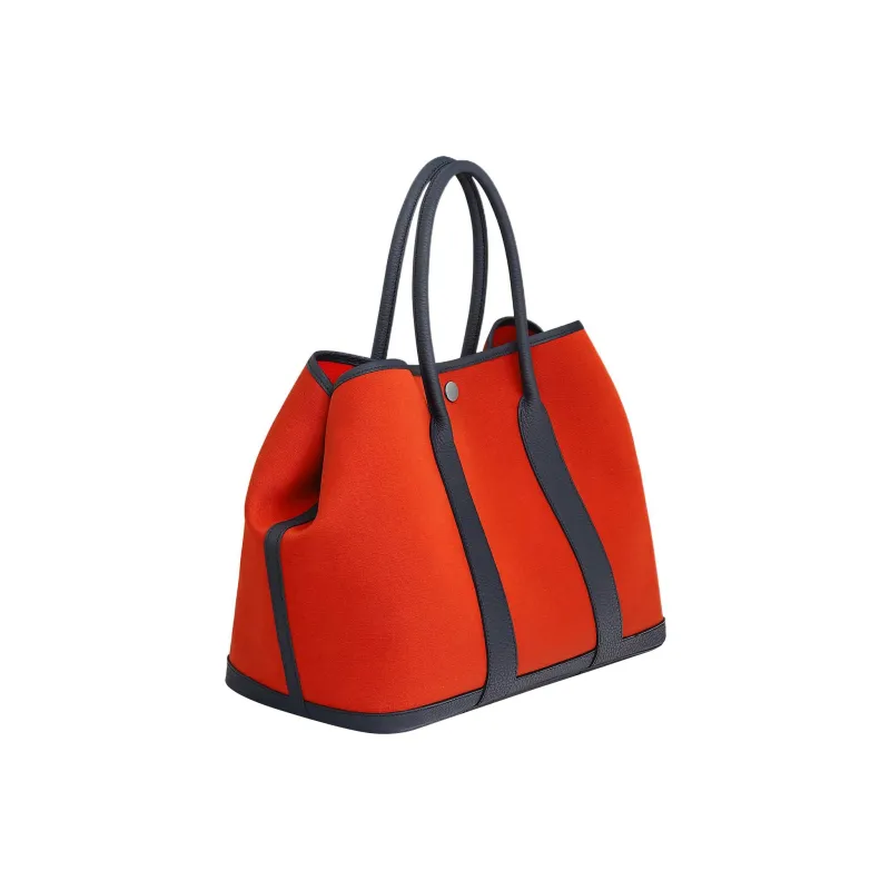 HERMES Garden Party Officier Canvas With Negonda Leather Handbag Women's Pumpkin/Indigo-1