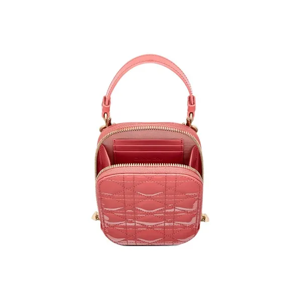 DIOR Lady Dior Calfskin One Shoulder Crossbody Cell Phone Pouch Women's Ash Coral Pink-2