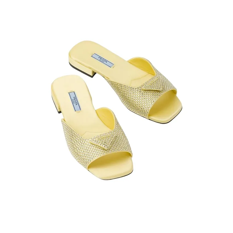 PRADA Crystal-embellished Satin Slides-3