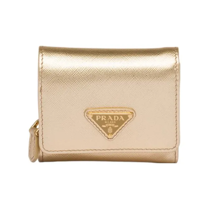 PRADA Cow Leather Card Holder Wallet Small Size Women's Gold-0
