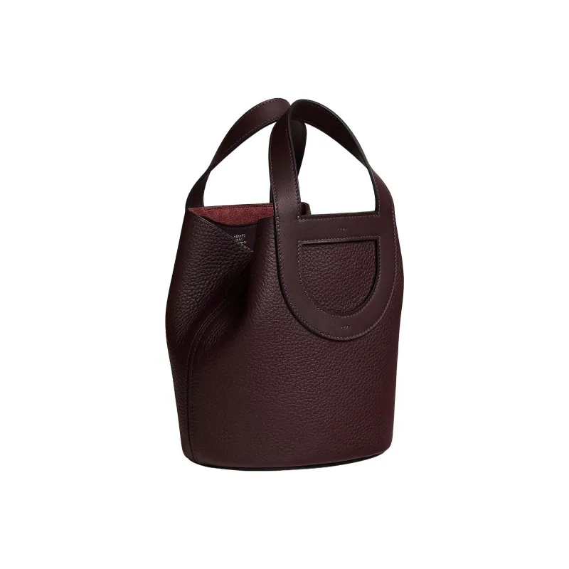HERMES In The Loop Clemence Bullhide With Swift Calfskin Basket Bag Handbag Bucket Bag Women's Saddle Red-1
