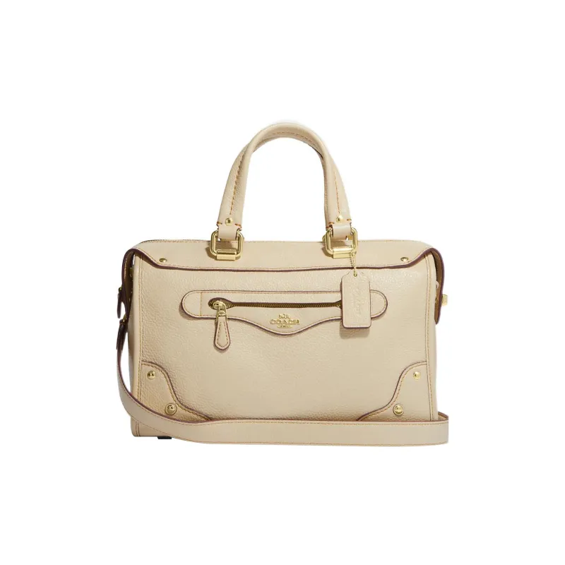 COACH Pebbled Leather Handbag Shoulder Bag Crossbody Bag Large Size Women's Ecru-0