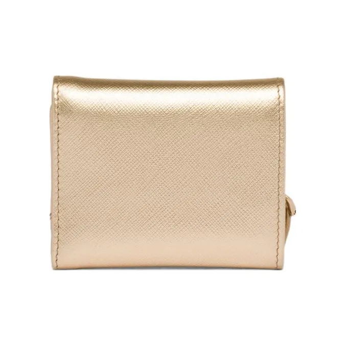 PRADA Cow Leather Card Holder Wallet Small Size Women's Gold-1