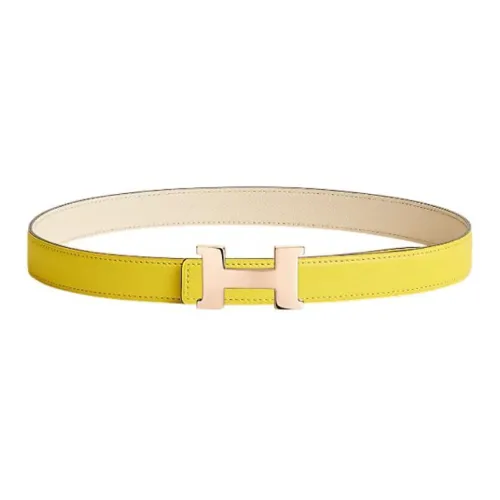 HERMES Leather Belts Women's Lime/Cream White