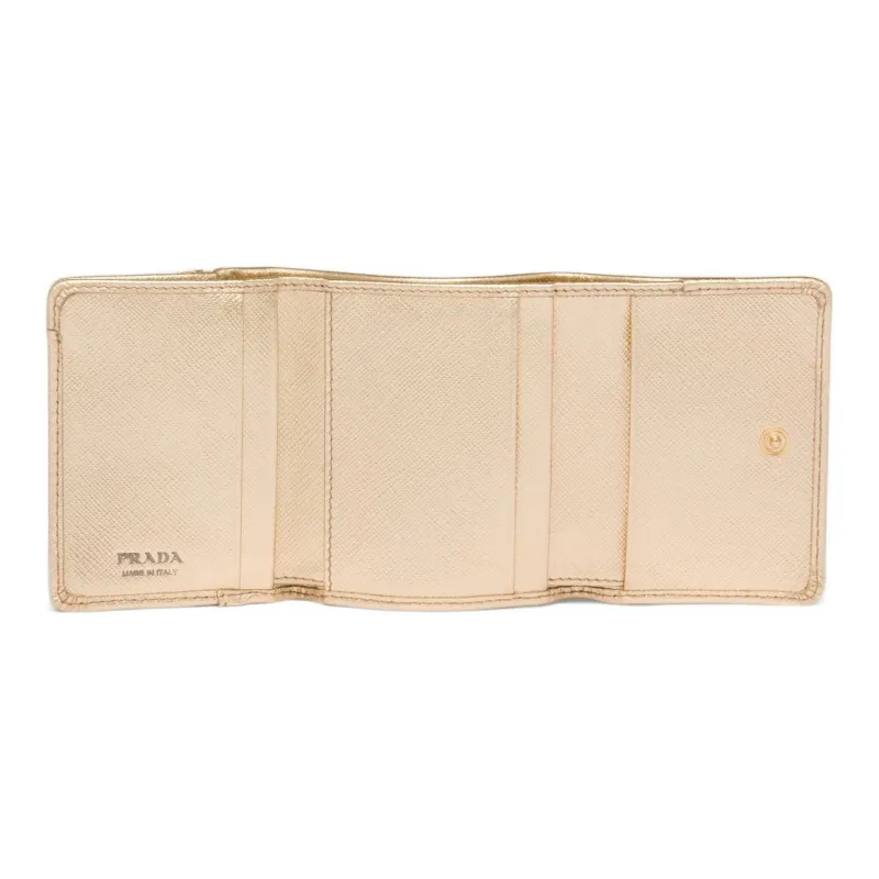 PRADA Cow Leather Card Holder Wallet Small Size Women's Gold-3