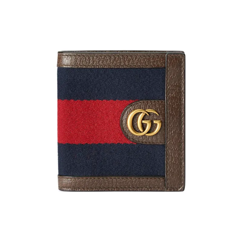 GUCCI Canvas With Leather Wallet Men's Brown/Blue/Red-0