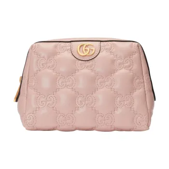 GUCCI GG Matelassé Leather Clutches Storage Bags Makeup Bag Small Size Women's Pink