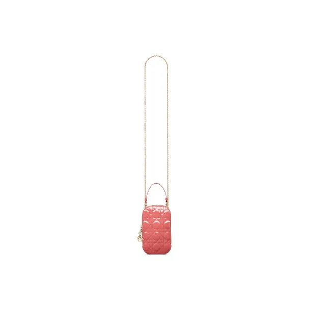 DIOR Lady Dior Calfskin One Shoulder Crossbody Cell Phone Pouch Women's Ash Coral Pink-3