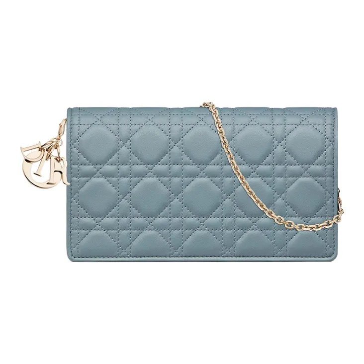 DIOR Lady Dior Lambskin Clutch Women's Powder Blue-0