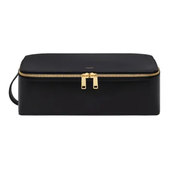 CELINE Shiny Cow Leather Handbag Toiletry Bag Large Size Women's Black