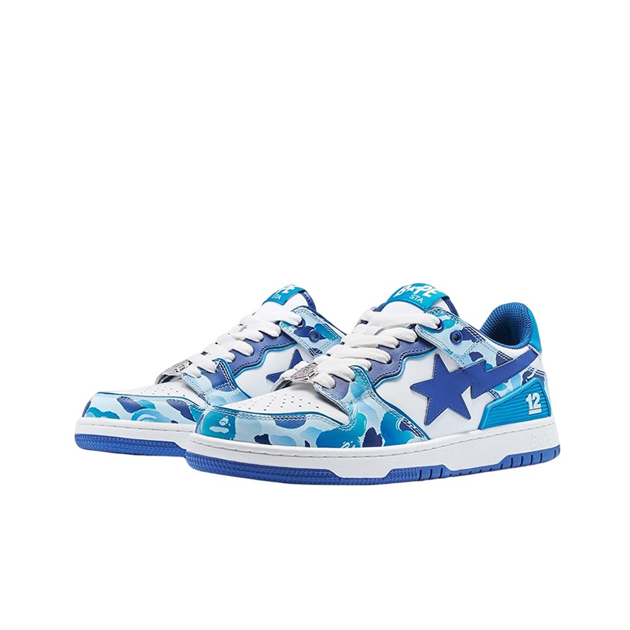 A BATHING APE Sk8 Sta 12 Leather Low 'White Blue' - POIZON