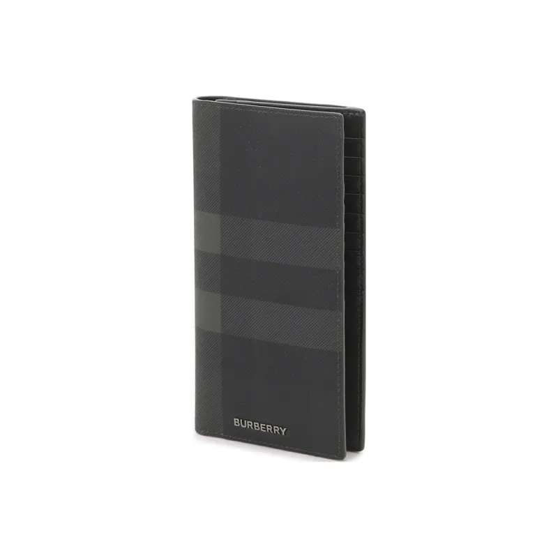 Burberry Cotton Canvas With Leather Card Clip Wallets Men's Charcoal Black-1
