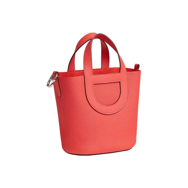 HERMES In The Loop Clemence Bullhide With Swift Calfskin Basket Bag Handbag Bucket Bag Women's Texas Pink-1