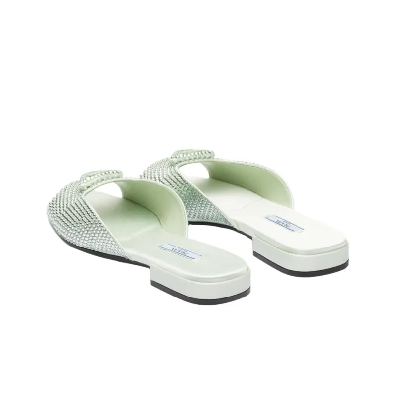 PRADA Crystal-embellished Satin Slides-4