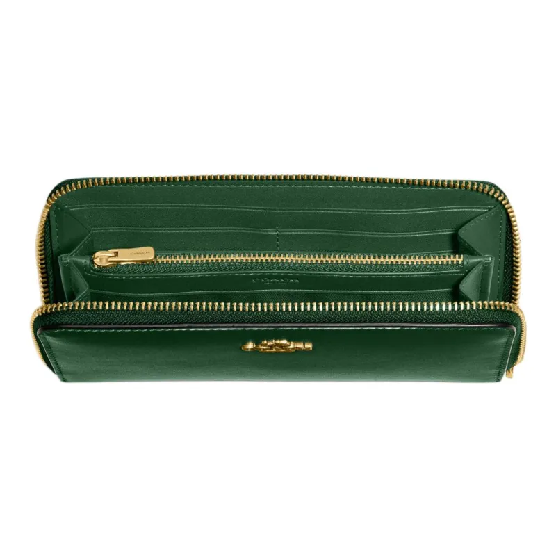 COACH Accordion Zip Premium Calfskin Card Holder Wallet Small Size Women's Dark Pine Green-4