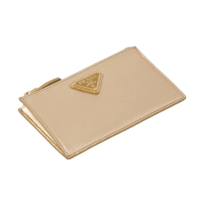 PRADA Cow Leather Card Holder Women's Gold-1