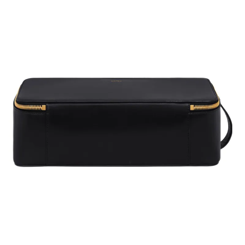CELINE Shiny Cow Leather Handbag Toiletry Bag Large Size Women's Black-1