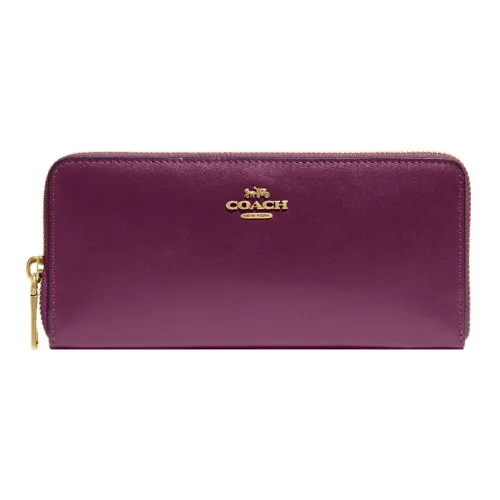 COACH Accordion Zip Premium Calfskin Card Holder Wallet Small Size Women's Dark Purple