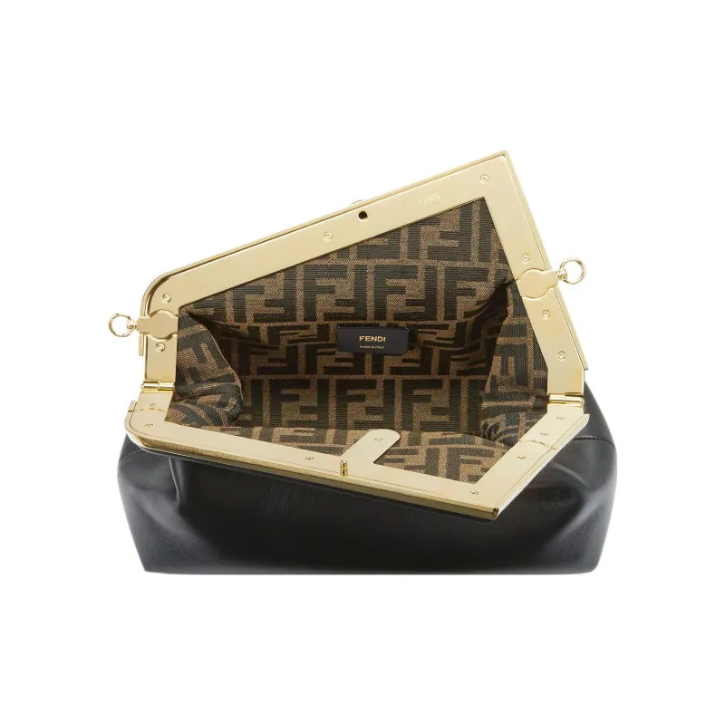 FENDI Lambskin One Shoulder Crossbody Clutch Trumpets Women's Black-3