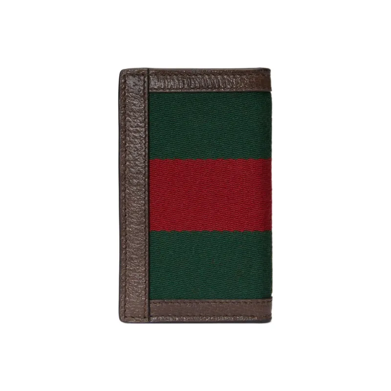 GUCCI Canvas With Leather Wallet Men's Brown/Green/Red-2
