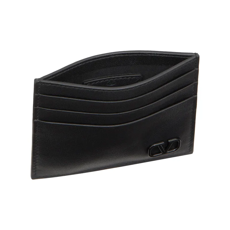 Valentino GARAVANI Calfskin Card Clip Card Holder Men's Black-3