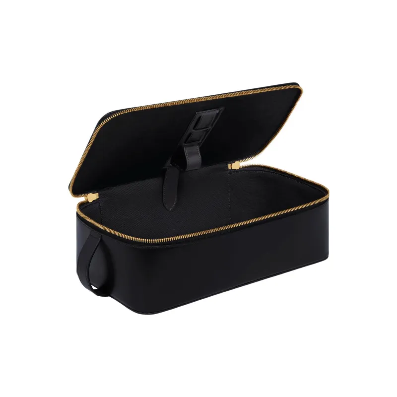 CELINE Shiny Cow Leather Handbag Toiletry Bag Large Size Women's Black-2
