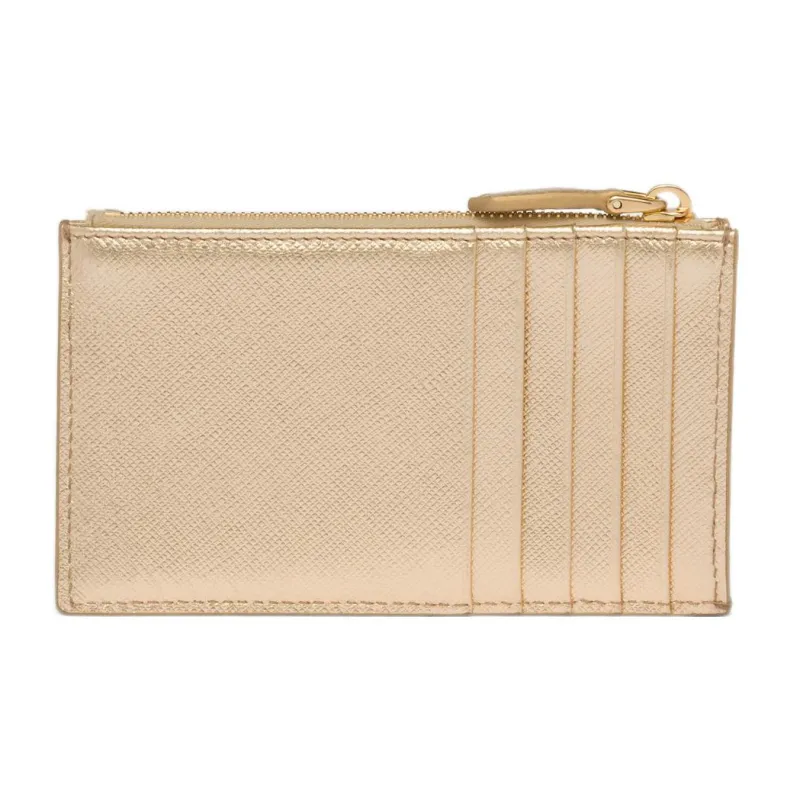 PRADA Cow Leather Card Holder Women's Gold-2