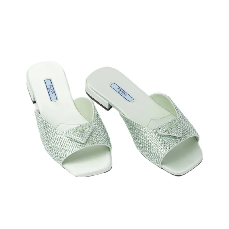 PRADA Crystal-embellished Satin Slides-3