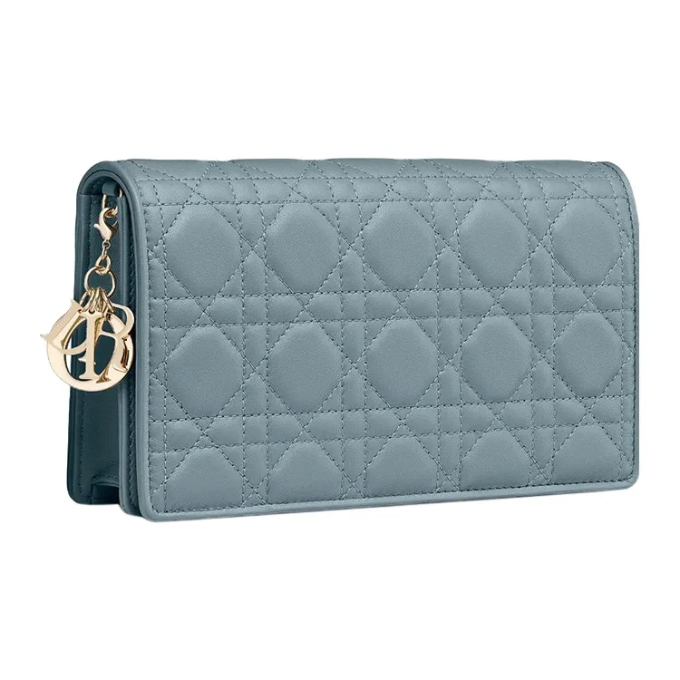 DIOR Lady Dior Lambskin Clutch Women's Powder Blue-1
