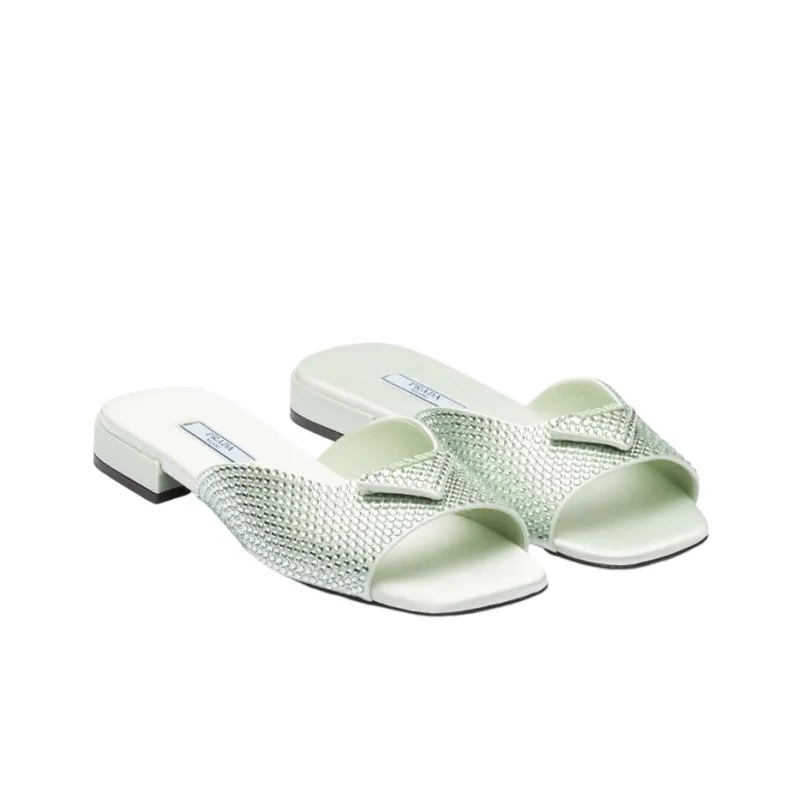 PRADA Crystal-embellished Satin Slides-2