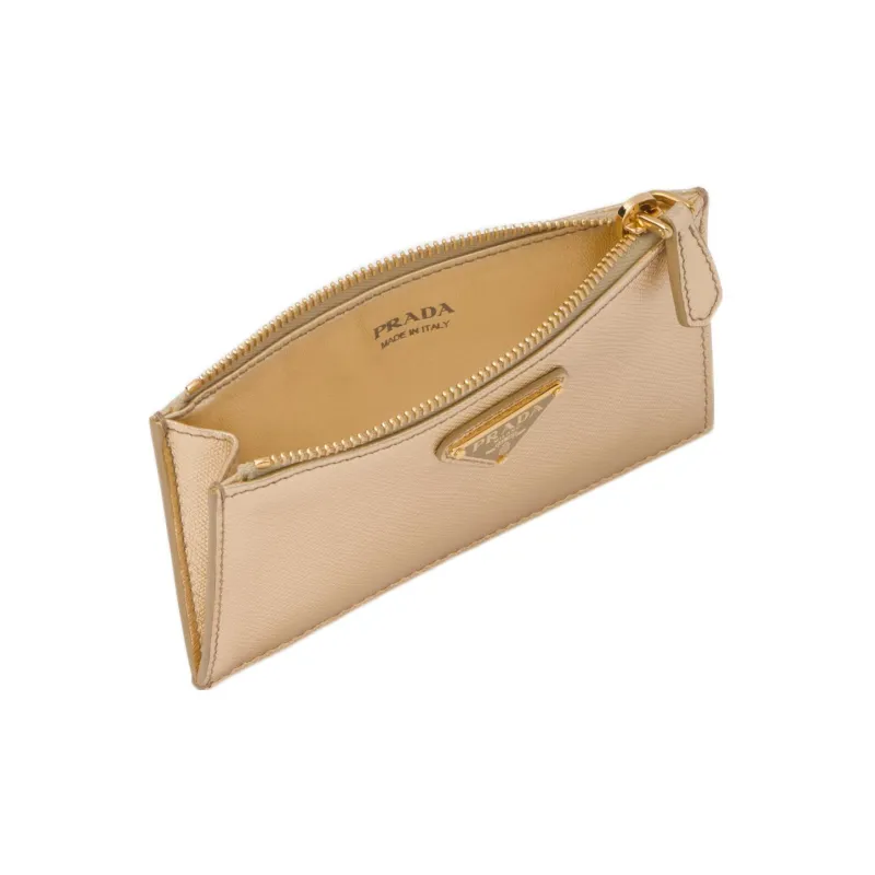 PRADA Cow Leather Card Holder Women's Gold-3