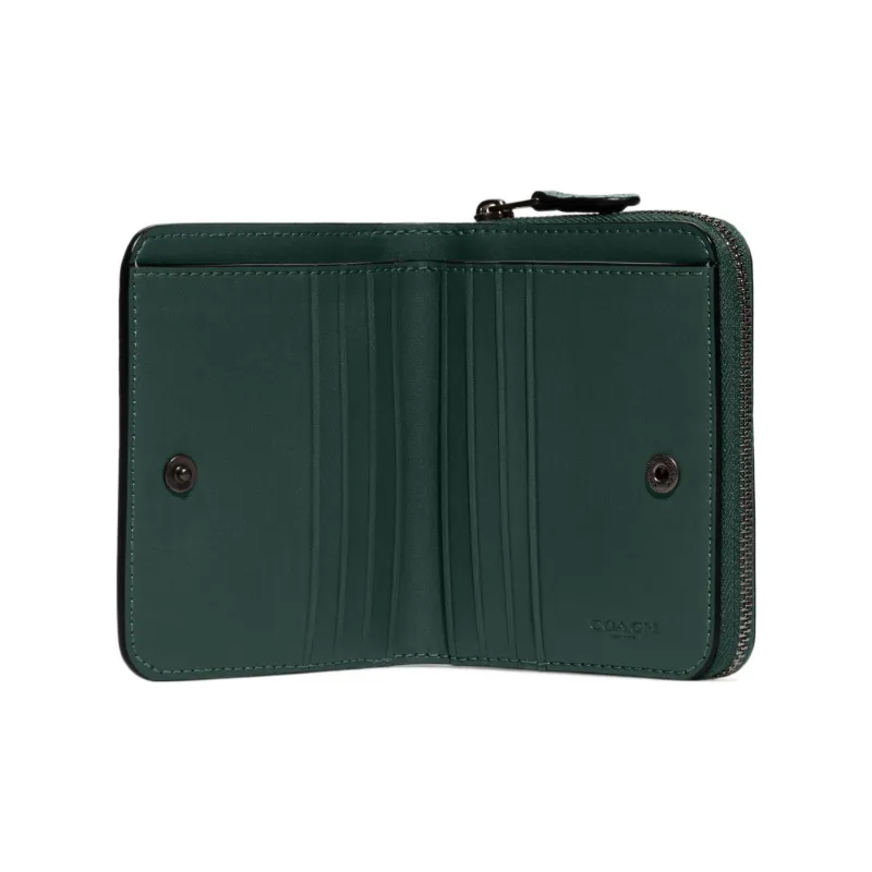 COACH Billfold Wallet Polished Textured Leather Card Holder Wallet Women's Forest Green-1