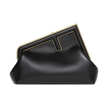 FENDI Lambskin One Shoulder Crossbody Clutch Trumpets Women's Black