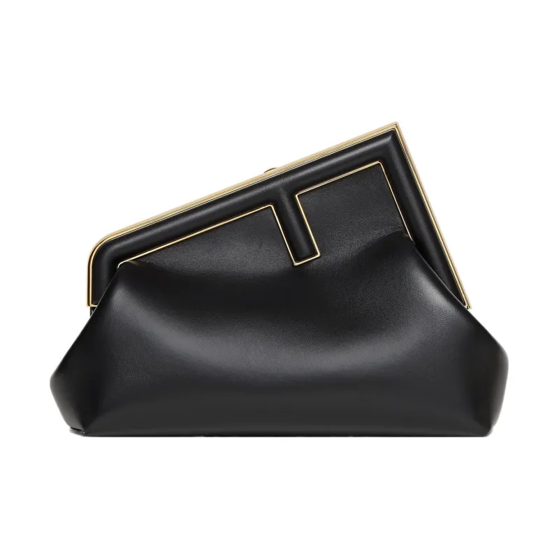 FENDI Lambskin One Shoulder Crossbody Clutch Trumpets Women's Black-0