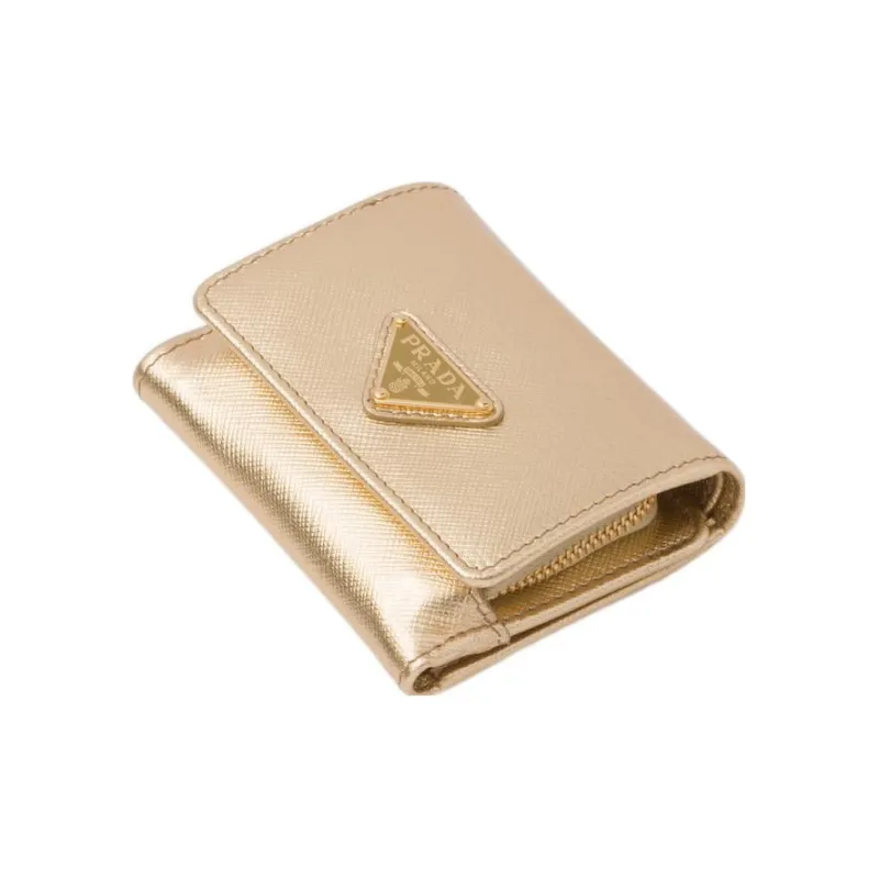 PRADA Cow Leather Card Holder Wallet Small Size Women's Gold-2