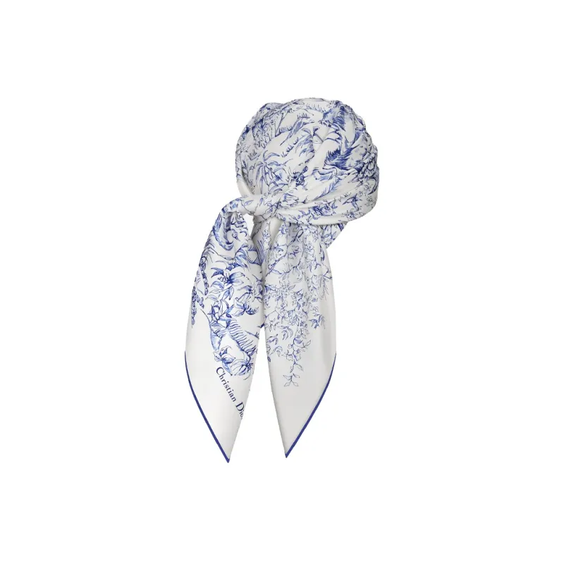 DIOR Silk Scarves Women's Blue/White-1