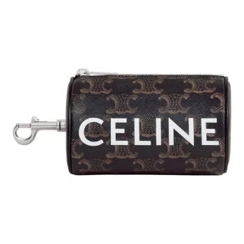 CELINE Canvas Cow Leather Patchwork Cylinder Wallet Mini Men's Black