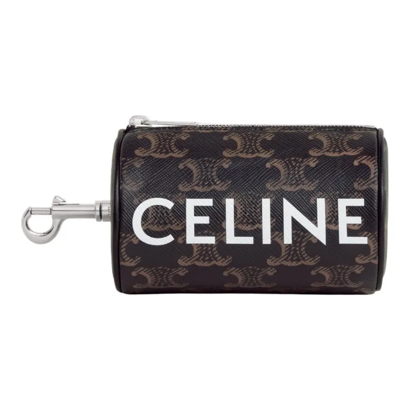 CELINE Canvas Cow Leather Patchwork Cylinder Wallet Mini Men's Black-0
