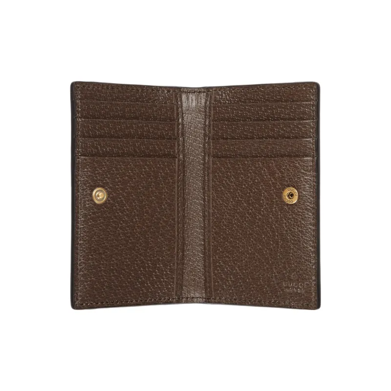GUCCI Canvas With Leather Trim Business Card Holder, Wallet Card Holder Men's Brown/Blue/Red-3