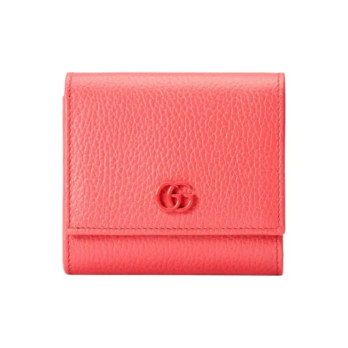GUCCI GG Marmont Leather Wallet Medium Size Women's Coral Pink