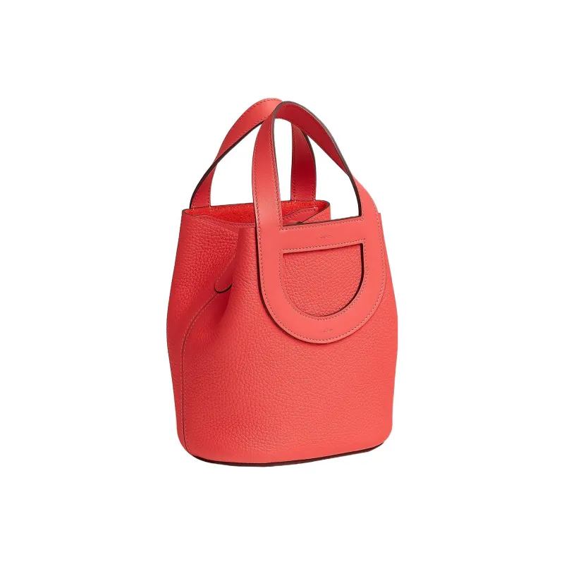 HERMES In The Loop Clemence Bullhide With Swift Calfskin Basket Bag Handbag Bucket Bag Women's Texas Pink-2