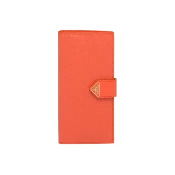 PRADA Leather Card Holder Wallet Large Size Women's Orange