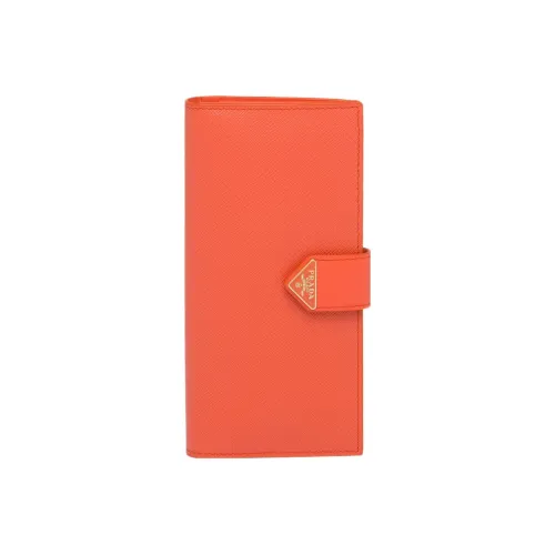 PRADA Leather Card Holder Wallet Large Size Women's Orange