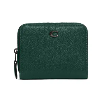 COACH Billfold Wallet Polished Textured Leather Card Holder Wallet Women's Forest Green